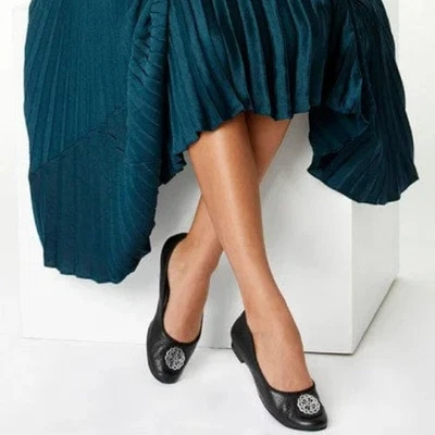 Brighton Aleta Negro Ballet Pisos Plata Ferrara Cuero Italiano Silencioso Lujo 7 Foto 1 de 4