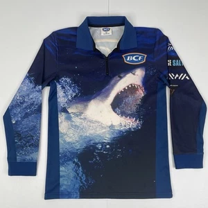 BCF Fishing Shirt Long Sleeve 1/4 Zip Blue Kids Size 12 Shark - Picture 1 of 9