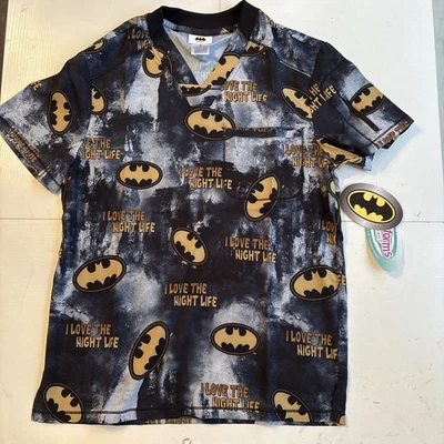 Batman Cherokee Scrubs Tooniforms Mens V Neck Top TF730 Size Small - Image 1 of 4