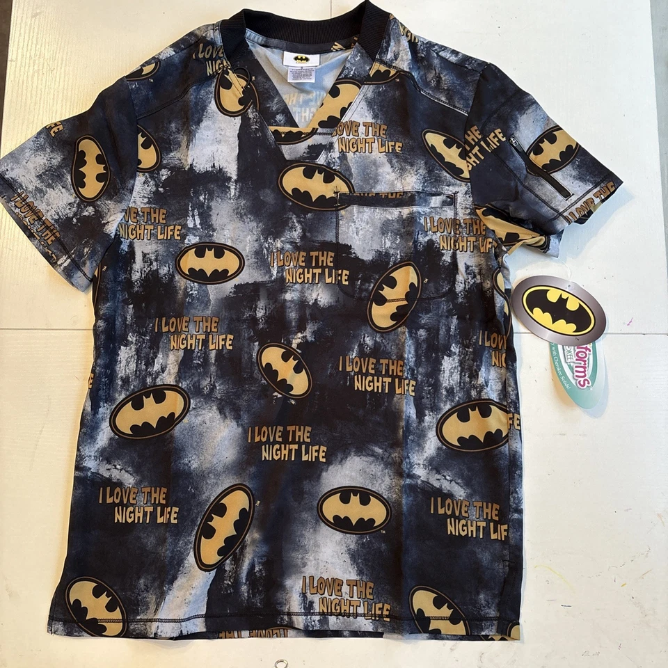 Batman Cherokee Scrubs Tooniforms Mens V Neck Top TF730 Size Small - Image 1 of 4