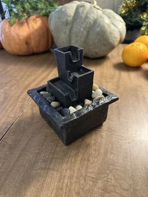 Small Tabletop Water Fountain Mini Tiered Zen Indoor Office Desk Decor w/ Rocks - Image 1 of 3