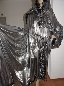 Luxus Sissy silber VTG Nylon Negligee metallic Rüschen Glanz XL - Bild 1 von 9