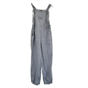 FLAX Linen Overalls Striped Jumpsuit Size Small Button Accent Cottagecore Casual - Picture 1 of 11