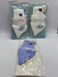 3 Vintage Little Girls Nylon LACE Socks ,Pastel socks Size 8-9.5 New In Package - Picture 1 of 4
