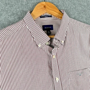 GANT Shirt Mens XL Brown White Stripe Long Sleeve Regular Fit Broadcloth Banker - Picture 1 of 13