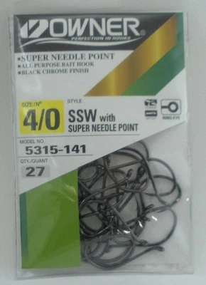 Owner 5315-141 4/0 SSW All Purpose Hook Need Point Rev Bend Up Eye 27CT Size 4/0 - Image 1 of 3