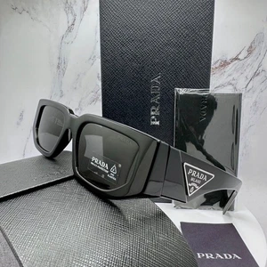 PRADA Sunglasses Black New PR 09ZS Silver Metal Plaque Logo 1AB5S0 Mens - Picture 1 of 20