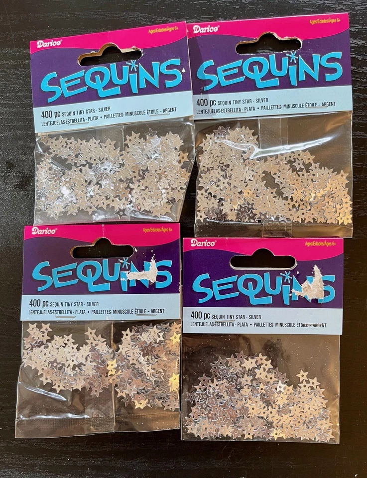 Lentejuelas Estrella Darice Pequeño Plata Mini Extra Pequeño Agujero Único ~5mm 4Paquete 1600 Tota Foto 1 de 4