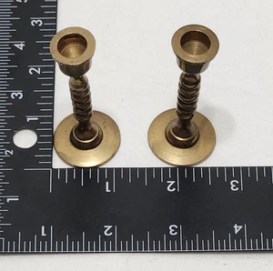 Vintage Miniatur 2,5 Zoll Messing Kerzenständer Halter 2er Set - Bild 1 von 5