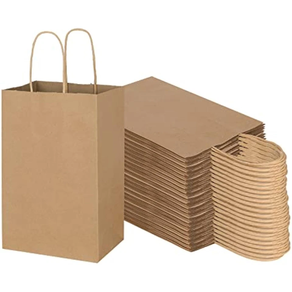 Paquete de 100 bolsas de papel kraft marrón liso pequeñas de 5,25x3,25x8,25 pulgadas con h Foto 1 de 1