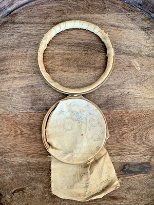 Antique Duchess Wood Embroidery Hoop Felt Lined 5" round plus bonus 4" hoop. - Image 1 of 4