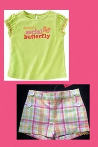 NWT 18-24 Gymboree SOCIAL BUTTERFLY Cotton 2pc “DADDY” Green TOP & PLAID SHORTS - Picture 1 of 3