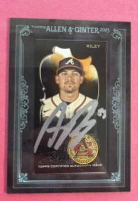 2023 Austin Riley 5/5 Topps Allen Ginter X Black Frame Mini Silver Black Auto - Image 1 of 4