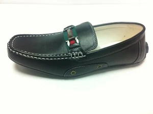 New Men's Leather Look Designer Slip-On Shoes – Black, Sizes 7-12 - Foto 1 di 1