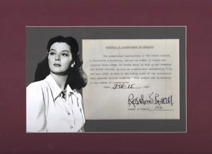ROSALIND RUSSELL Autogramm. Signiertes Dokument von 1952. Rose in Gypsy. TANTE MAME. - Bild 1 von 3