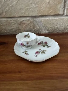 Juego de aperitivos de taza de té con platillo en forma de cáscara rosas finas de China rosa - Imagen 1 de 23