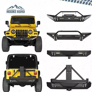 Hooke Road Steel Front Rear Bumper w/Winch Plate For 1997-2006 Jeep Wrangler TJ - Picture 1 of 29