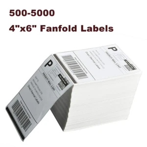 500-5000 4"x6" Fanfold Direct Thermal Shipping Labels for Zebra & Rollo Printers - Picture 1 of 8