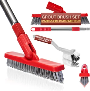 Grout Brush with Long Handle & Handheld Stiff Bristle Scrubber V-Shaped Grout - Picture 1 of 6
