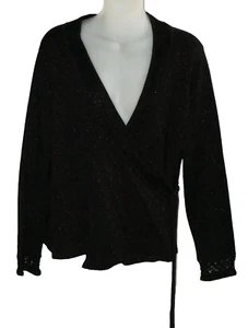 Apostrophe Black Metallic Knit Glitter Wrap Sweater Size L - Picture 1 of 8