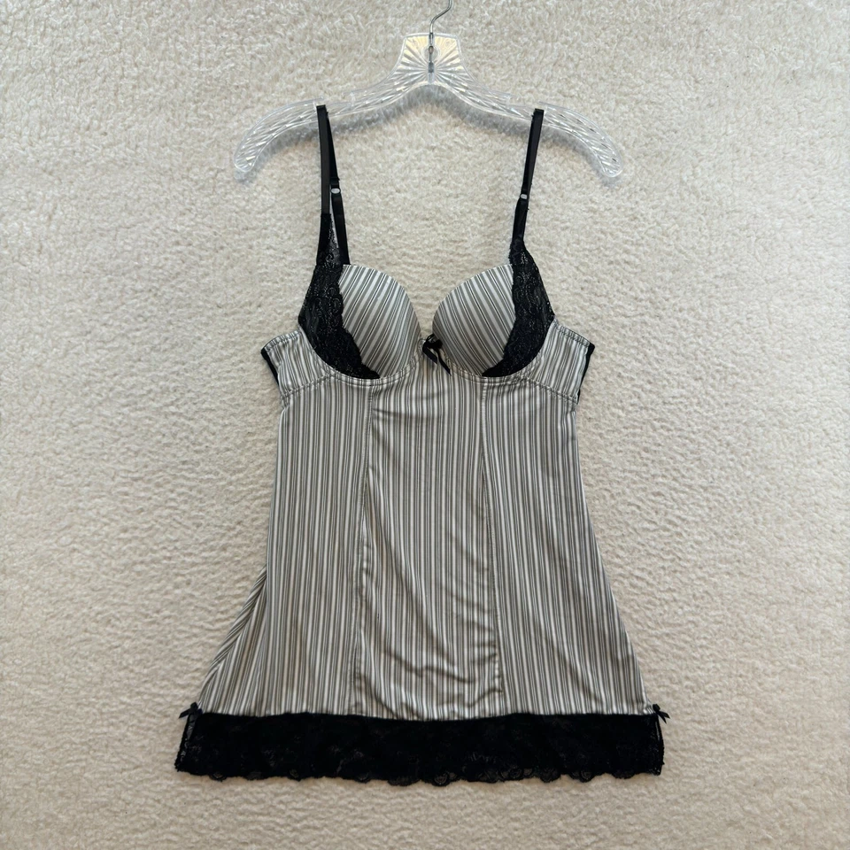 Vestido Sophie B Slip Grande Blanco Negro Rayas Ahuecado Acolchado Chemise Lencería Foto 1 de 4