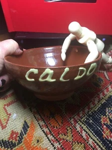 Primitive Vintage Redware Broth Bowl; CALDO Hand-made - no markings 6" MOL - Picture 1 of 4