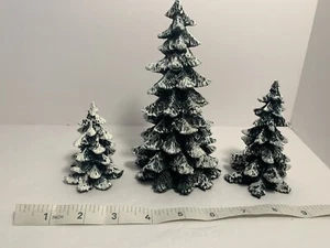 Vintage 90s Department 56 Village Set of 3 Evergreen Trees Cold Cast Porcelain G - Picture 1 of 6
