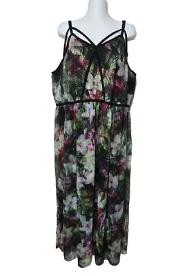 Lane Bryant Maxi Dress Womens Plus 26 Floral Chiffon Strappy Lined Sheath - Image 1 of 4
