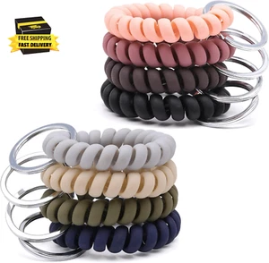 Pack of 8 Colorful Spring Spiral Wrist Coil Key Chain, Wristband Key Ring for ID - Picture 1 of 7