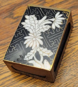 Vintage Brass Enamel Cloisonné Match Box Holder Floral Pattern - Picture 1 of 7