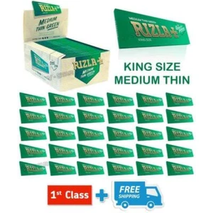 RIZLA GREEN KING SIZE MEDIUM THIN CIGARETTE ROLLING PAPERS 5,10,15,50 BOOKLETS - Picture 1 of 7