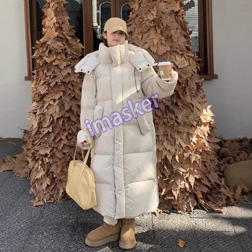OFF WHITE Piumino donna invernale con cappuccio cappotto super lungo sopra il ginocchio soprabito caldo cerniera