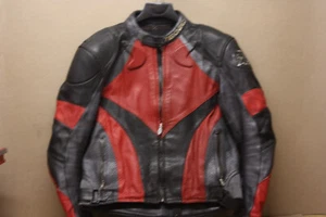 MENS TEKNIC LEATHER PADDED MOTORCYCLE RIDING JACKET Size LARGE Red/White/Black - Picture 1 of 10