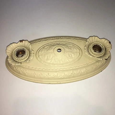 Antique Vintage Ornate Metal Victorian Double Light Fixture Ceiling Mount Cover