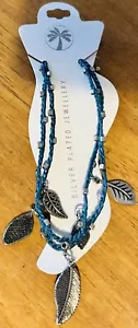 Cavigliera con ciondolo foglia 10”/25 cm placcata argento isola ananas. Nuovo. Bellissimo regalo - Foto 1 di 7