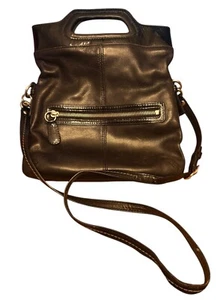 Coach Bonnie Black Leather Foldover Shoulder Bag Purse Satchel Crossbody #13388 - Picture 1 of 8