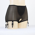 Allacki High-waist Crotchless Garter Panty Lace Mesh Lingerie 6 Straps Suspender