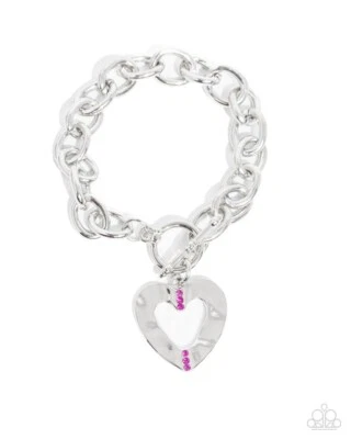 Paparazzi Affectionate Assembly - Pink - Fushia Rhinestones - Silver Toggle Brac - Image 1 of 2