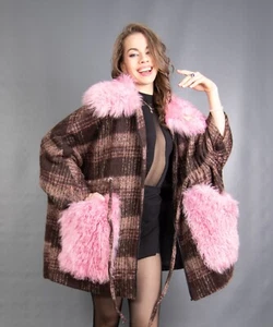 6628 NEW GLAMOROUS WOOL LAMB COAT LUXURY FUR JACKET PELZ BEAUTIFUL SIZE 3XL-6XL - Picture 1 of 16