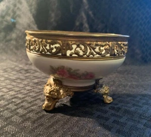 Tazón de tocador de colección de montaje en bronce porcelana con porcelana de colección W. Guerin & Co. Limoges Francia - Imagen 1 de 9