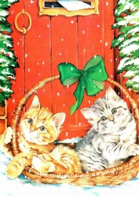 2 CATS IN BASKET Paper Magic Christmas Greeting Card w/ Envelope New MG23 - Image 1 of 3