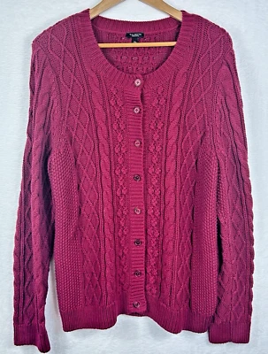Cárdigan Talbots Petite Granate 2X Pescador Cable Tejido Algodón Lana Preppy Elegante Foto 1 de 4