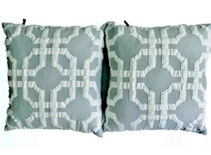 Rodeo Home 2 Geometric Moroccan Celadon Ivory Gold Accent Feather Down Pillows - Picture 1 of 12