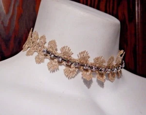 LACE & RHINESTONE CHOKER diamante crystal chain gatsby art deco necklace 5B - Picture 1 of 4