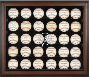 Yankees Logo Brown Framed 30-Ball Display Case - Picture 1 of 1