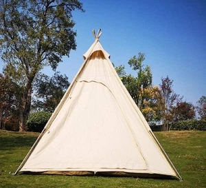 7’x7’x6.5’Outdoor Cotton Canvas 2-3 Person 3 Seasons Bell Teepee Tent with Do... - Picture 1 of 7
