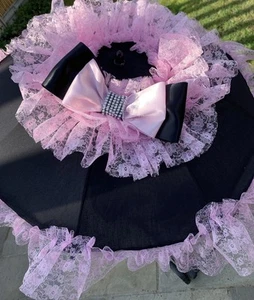 Frilly Pink/Black Pesci Baby Parasol Pram Pushchair Universal Sunshade - Romany - Picture 1 of 7