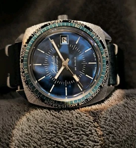 GUB Glashütte Spezimatic cal.75 coche, vintage 1964-79, reloj mundial, MÁRMOL AZUL - Imagen 1 de 23