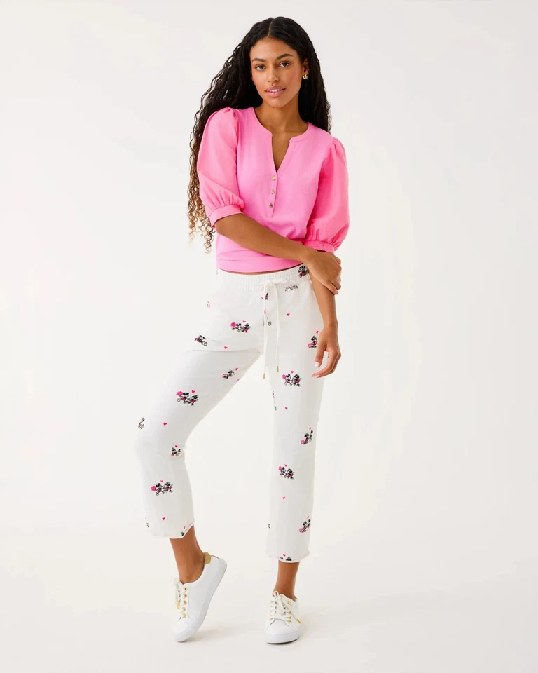 Nuevo con etiquetas Pantalón Lilly Pulitzer 27" Playa Crop Terry Coco Disney Media Gota Talla Completa Foto 1 de 4