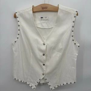 Neu Vintage Carefree Fashions weiße Weste im Biker-Stil Nieten schick Motorrad Western - Bild 1 von 6